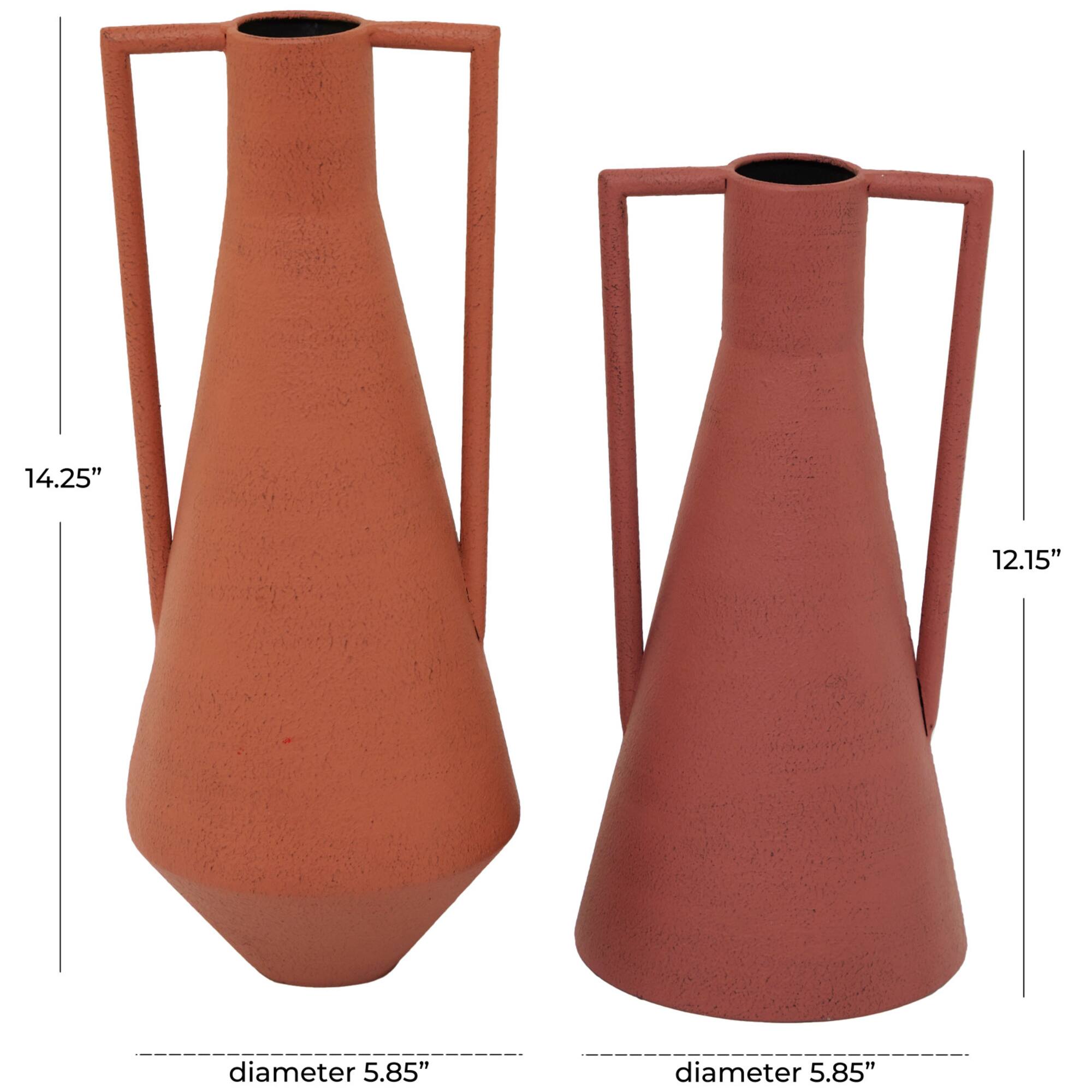 Orange Metal Vase with Handles Set of 2 12", 14"